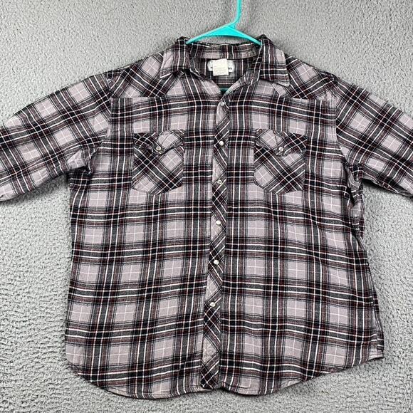 Wrangler Flannel Pearl Snap Shirt Men's XL Gray Plaid Western Rodeo Cowboy - Picture 1 of 8